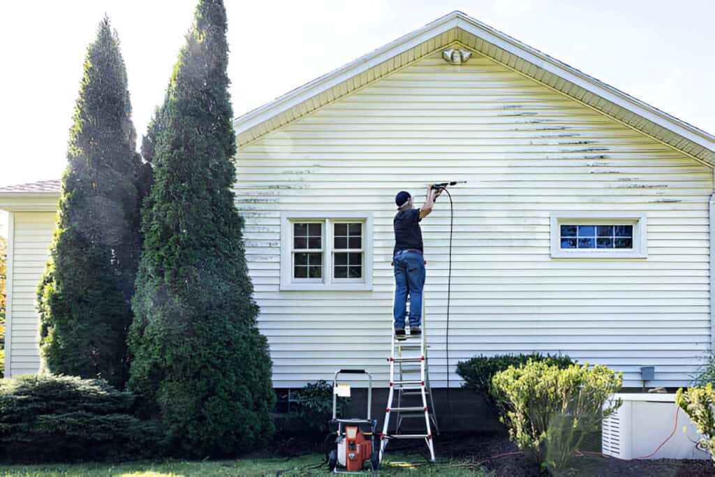 Pressure Washing a house