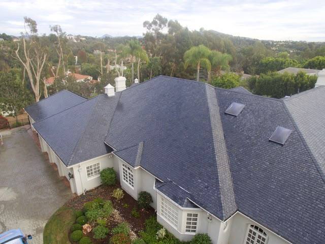 Aerial view of the same slate roof after cleaning