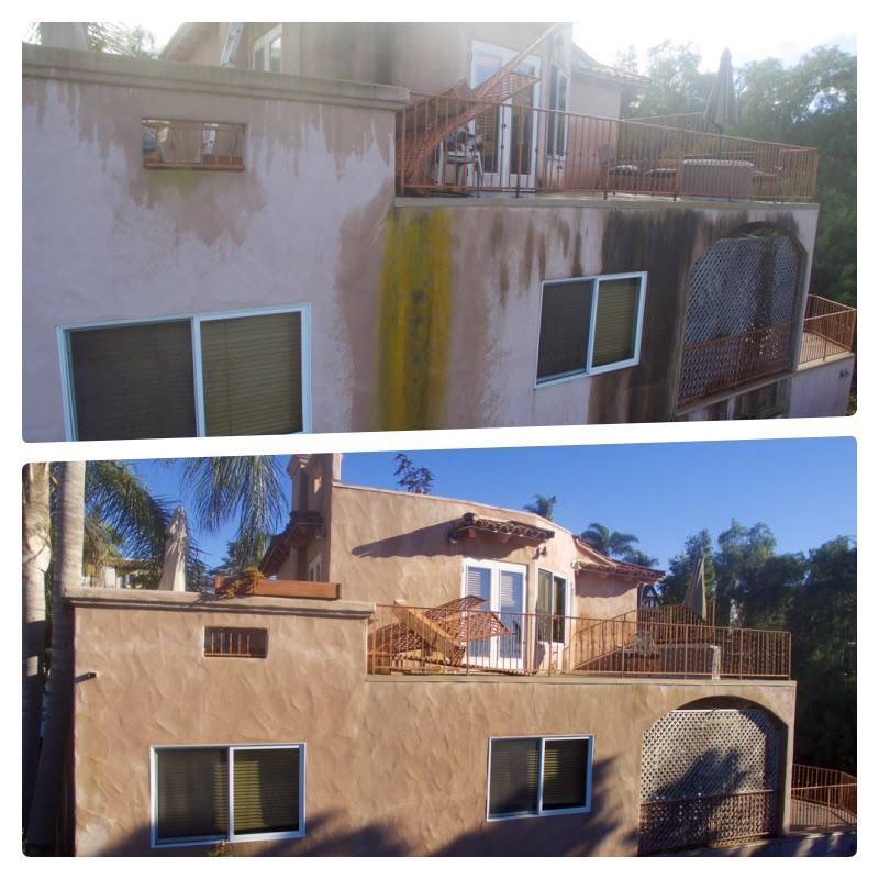 Stained stucco home, then clean