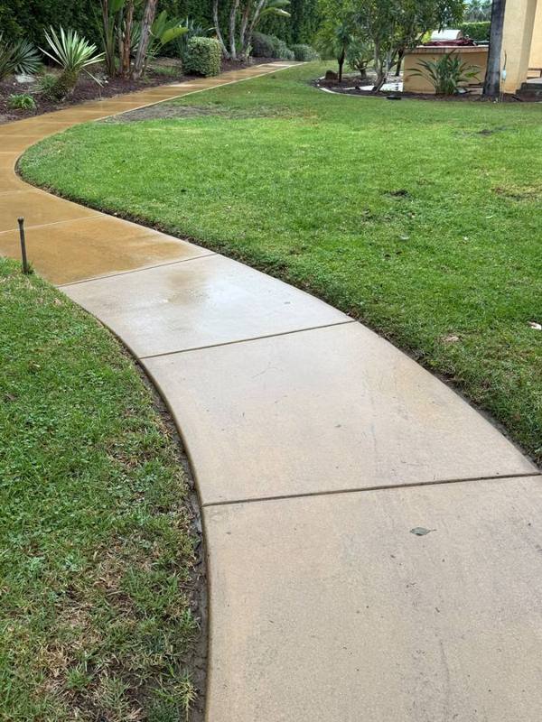 Clean concrete walkway through a lawn